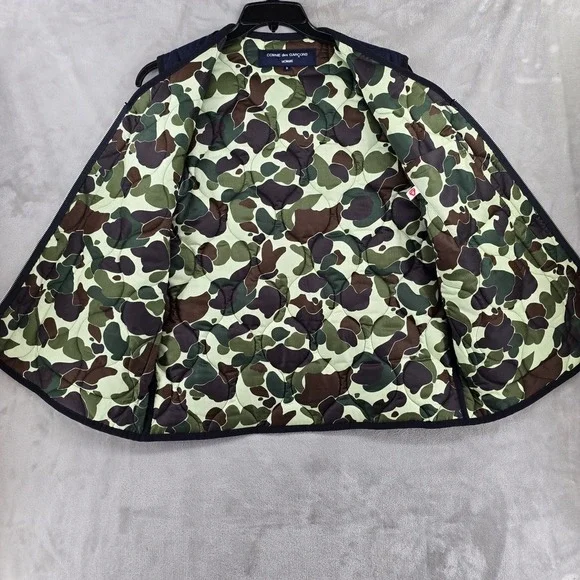 Comme Des Garçons Homme Quilted Vest Mens Small Full Zuo Blue Camo Made In Japan